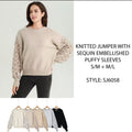 Knitted Jumper with Sequin Embellished Puffy Sleeves